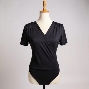 Banana Republic Black Wrap Bodysuit Short Sleeve